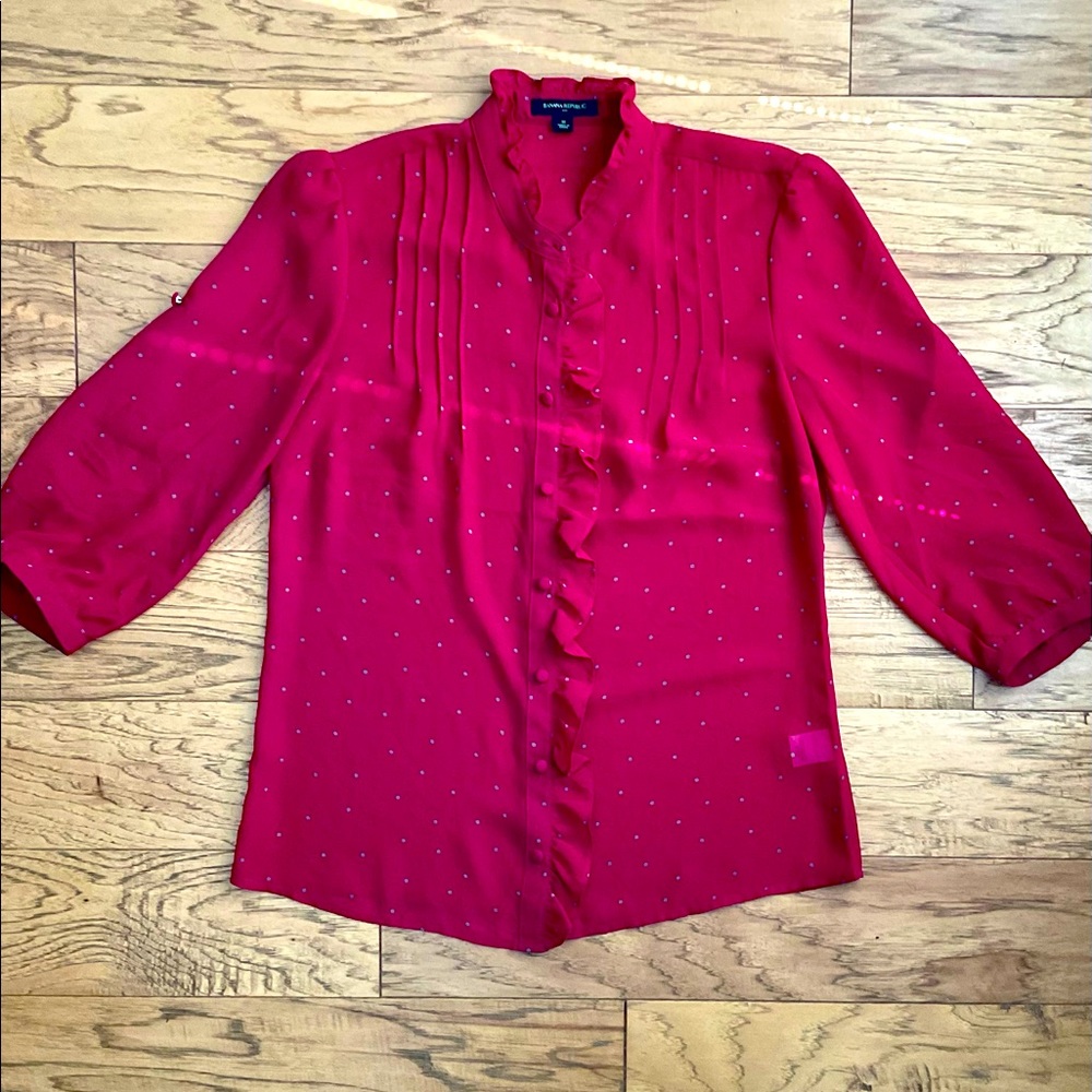 Banana Republic Fuchsia Pink Polka Dot Blouse